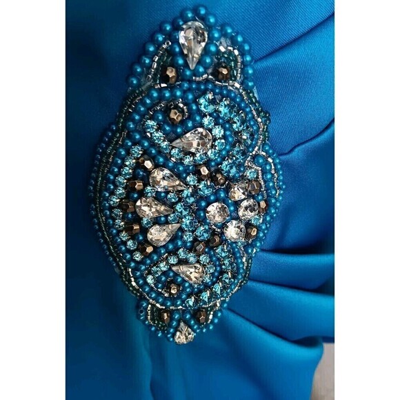NWT Jessica Howard Size 10 Aqua/Teal Blue Evening Off-Shoulder Formal Dress - Picture 5 of 12